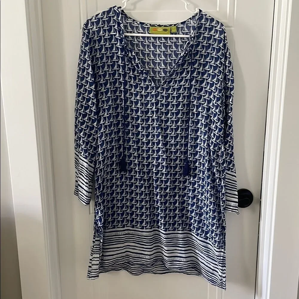 Rock Flower Paper Blue and White Sailboat Coverup